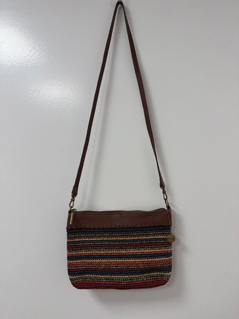 the sak crossbody bag brown multicolor leather & woven fabric